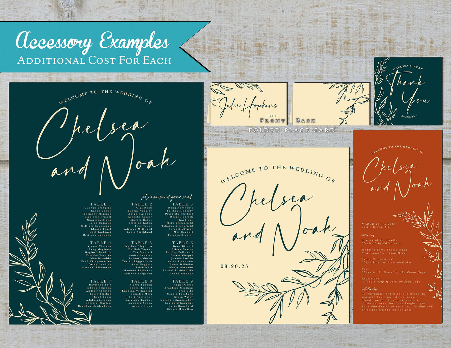 Dark Teal, Burnt Orange, and Ivory with Floral Line Art Fall Wedding Invitation, Set, or Suite