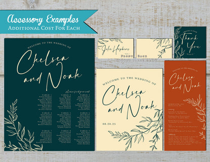 Elegant Dark Teal Fall Wedding Invitation Personalized Burnt Orange Ivory Calligraphy Custom Text Printed Invitations Envelopes Included