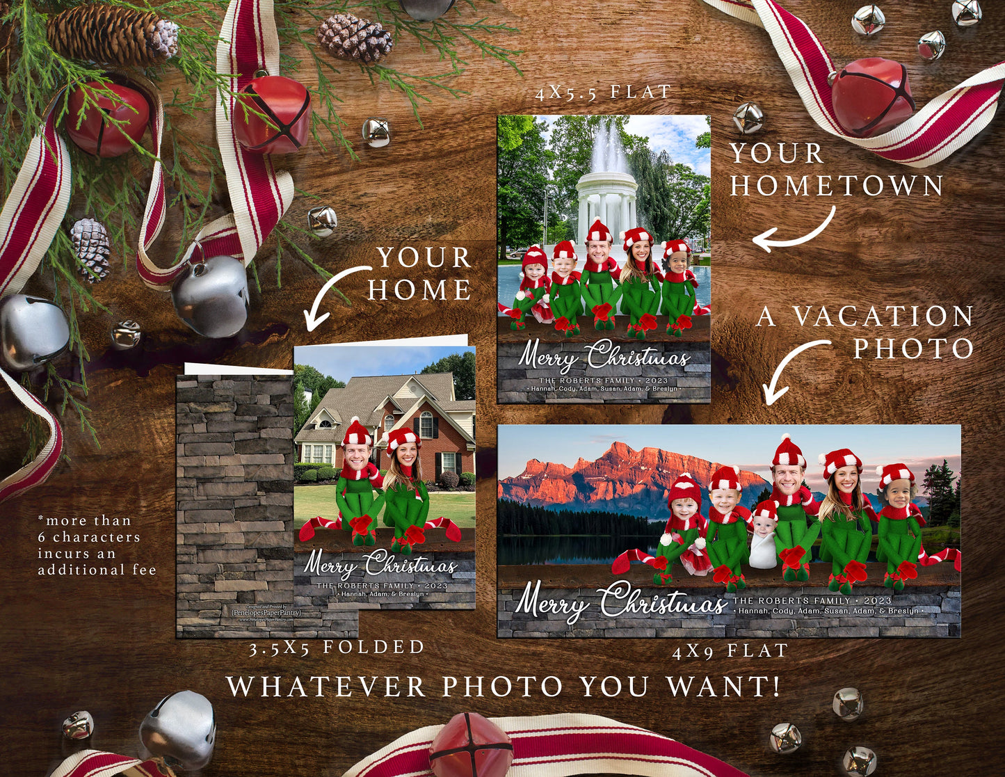 Elf on The Shelf Inspired Upload Your Background Character Holiday Greeting Cards