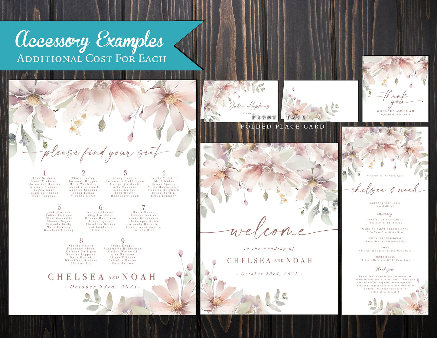 Dusty pink and Mauve Florals on White Background Summer Wedding Invitation, Set, or Suite