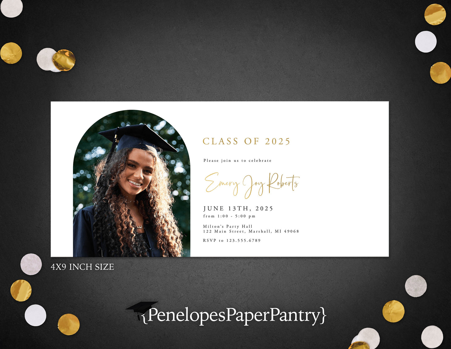 Arch Photo with Gold Foil Graduation Open House or Ceremony Invitation