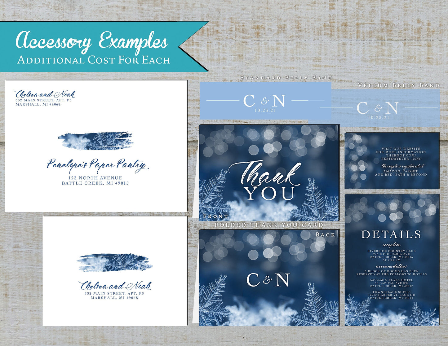 Blue Frost and Snow with Bokeh Lights Winter Wedding Invitation, Set, or Suite