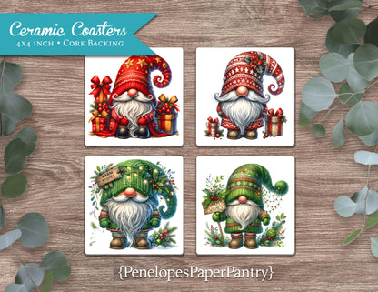 Funny Christmas Gnome Ceramic Coasters Set Of Four Christmas Decor Gift For Her Gift For Him Cork Back Unique Gift Stocking Stuffer 4 Inches