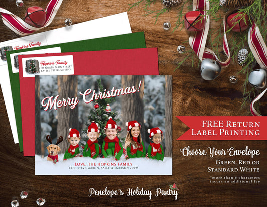 Funny Elf Christmas Family Photo Card Personalized Winter Forest Snow Printed Cards Envelope Included Back Print Return Address Label Unique