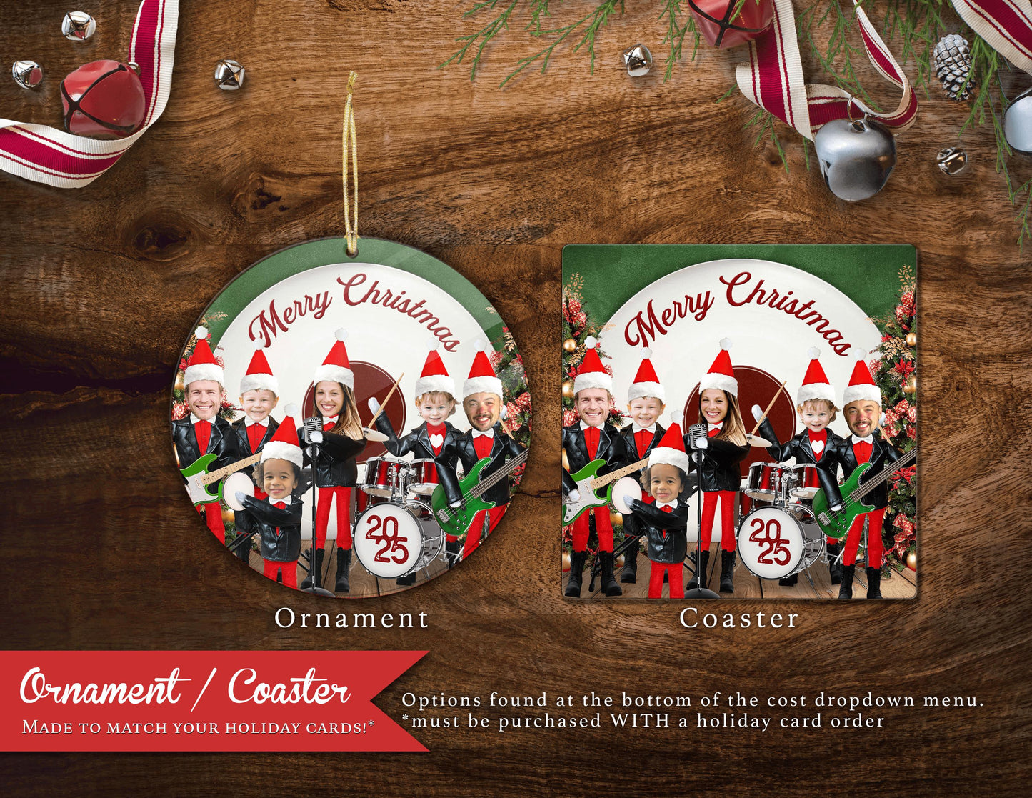 Personalized Funny Elf Rock Band Christmas Photo Card with Envelopes - Unique Double-Sided Design