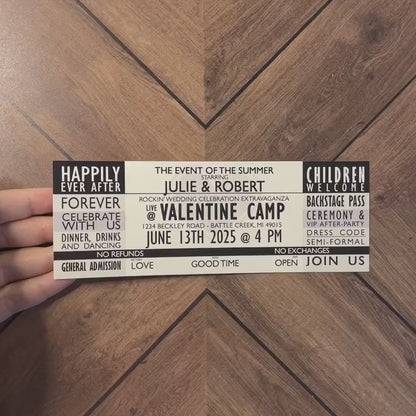 Unique Concert Ticket Wedding Invitation Personalized Black Ivory Rock and Roll Country Hip Hop Classical Printed Invitations With Envelope