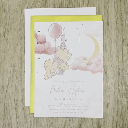 Winnie the Pooh Baby Shower Invitation Girl – Gold Foil Printed Invite with Envelope – Personalized Elegant Baby Shower Cards by Penelope’s Paper Pantry