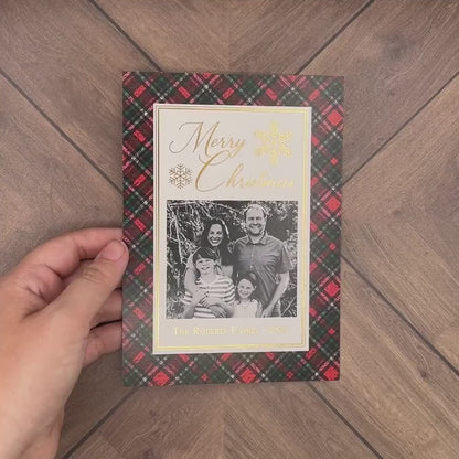 Elegant Plaid Christmas Photo Card Personalized Gold Foil Custom Text Printed Cards Envelopes Included FREE Address Printing Traditional