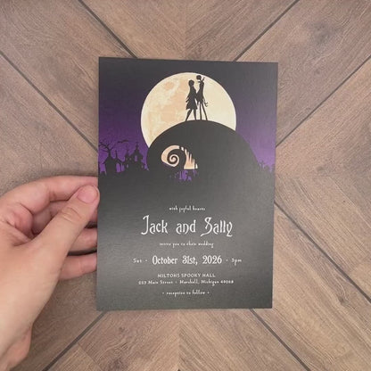 Halloween Wedding Invitation – Jack & Sally Inspired – Personalized Nightmare Before Christmas Printed Invite with Envelopes Included