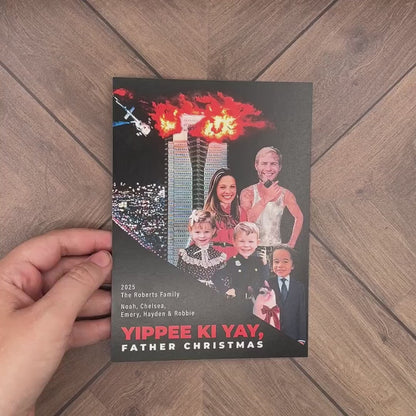 Funny Die Hard Christmas Photo Card – Personalized Yippee Ki Yay Family Holiday Card with Custom Text, Envelopes & Return Address Labels