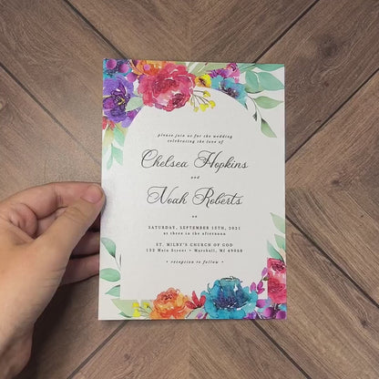 Elegant Bright Floral Summer Wedding Invitation Personalized Vibrant Colors Calligraphy Printed Invitations Envelopes Included Optional RSVP
