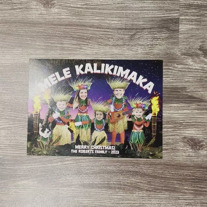Funny Mele Kalikimaka Christmas Photo Card – Personalized Hawaiian Luau Family Card – Grass Skirts, Custom Text, Printed with Envelopes & Return Labels