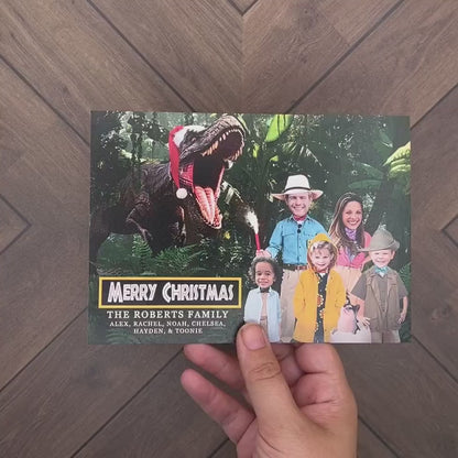 Funny Jurassic World Christmas Family Photo Card Personalized Dinosaurs TRex Dr Grant Printed Cards Envelopes Included Return Address Labels