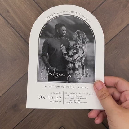 Unique Photo Arch Summer Wedding Invitation Personalized Black and White Vintage Minimalist Stackable Printed Invitations Envelopes Included