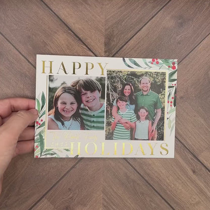 Festive Happy Holidays Photo Card | Personalized Gold Foil Mistletoe Card with Multiple Photos