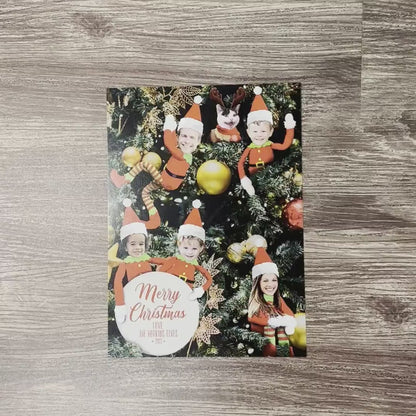 Funny Elf Family Christmas Photo Card – Personalized Elves in a Christmas Tree – Printed with Envelopes, Back Print & Return Address Labels