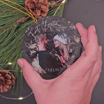 Personalized Christmas Photo Ornament Printed Acrylic Circle Gift For Her Grandparent First Christmas Engagement Family New Baby Unique Gift