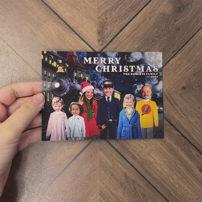 Funny Polar Express Christmas Photo Card – Personalized Train Ride to the North Pole – Printed Card with Envelope & Matching Back