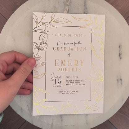 Gold Foil Floral Frame Graduation Open House or Ceremony Invitation