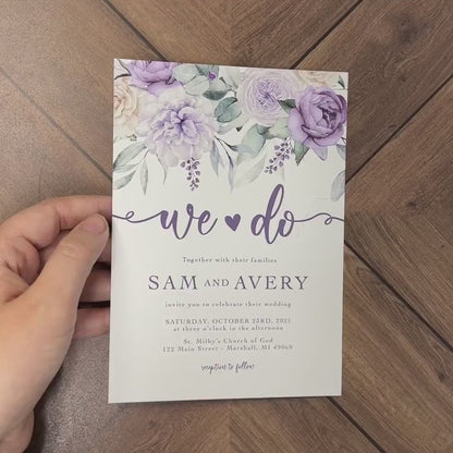Elegant Lavender Floral Summer Wedding Invitation Personalized Summer Lavender Roses Sage Calligraphy Printed Invitations Envelopes Included