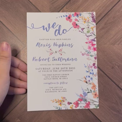 Whimsical Wildflower Summer Wedding Invitation,Summer Wedding Invite,Cornflower Blue,Calligraphy,Personalize,Printed Invitation,Envelope