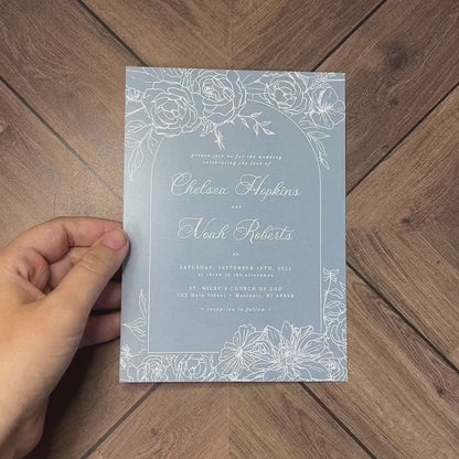 Elegant Dusty Blue Summer Wedding Invitation Personalized Baby Blue Powder Blue Floral Silhouettes Printed Invitations Envelopes Included