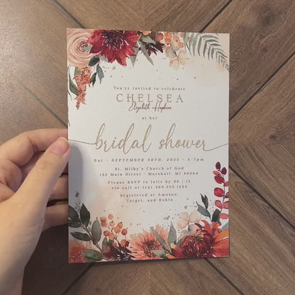 Elegant Floral Fall Bridal Shower Invitation Personalized Bridal Brunch Bridal Luncheon  Brunch and Bubbly Printed Invitations With Envelope