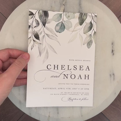 Elegant Greenery Summer Wedding Invitation Personalized Botanical Vines Leaves Foliage Calligraphy Printed Invitation Envelope Included Chic