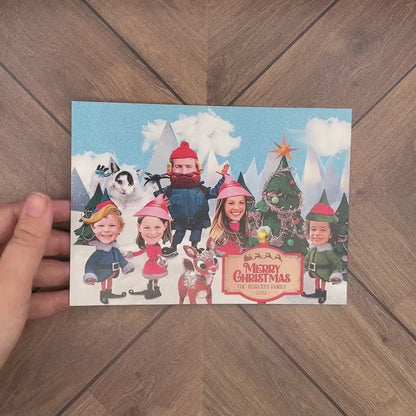 Funny Rudolph Christmas Family Photo Card – Personalized Double-Sided Holiday Card with Custom Text & Envelopes
