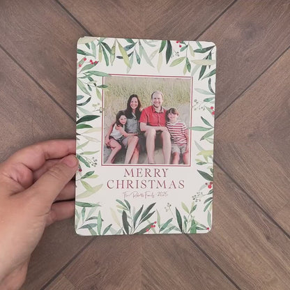 Traditional Christmas Photo Card | Personalized Green Red Mistletoe Holiday Card