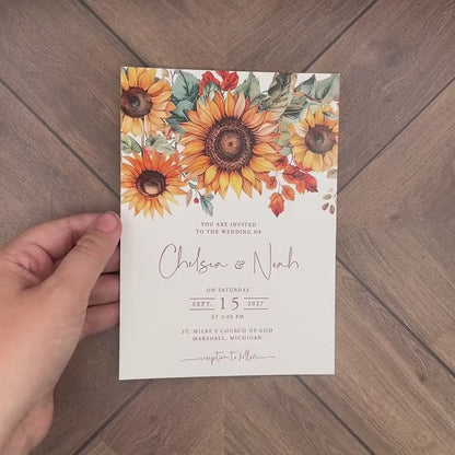 Sunflower Wedding Invitation – Personalized Terracotta & Greenery Design with Calligraphy – Printed Invitations with Envelopes & Optional RSVP