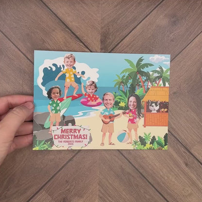 Personalized Tropical Christmas Photo Card - Surfing Palm Trees Double-Sided Print with Envelope  Address Labels