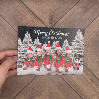 Personalized Funny Elves Christmas Photo Card in Winter Forest with Custom Text  Envelope