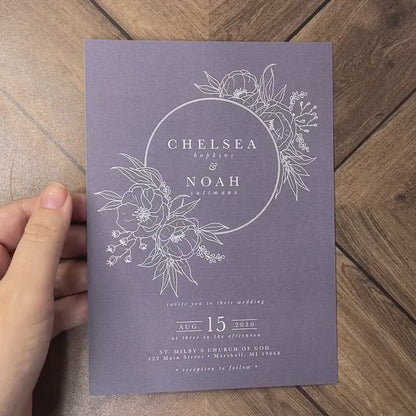 Elegant Dusty Purple Floral Summer Wedding Invitation Personalized Floral Silhouette Wreath Printed Invitations Envelope Included Simple