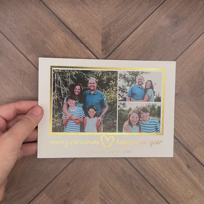 Simple Elegant Christmas Photo Card – Personalized Gold Foil Holiday Card with Multiple Photos & Envelopes