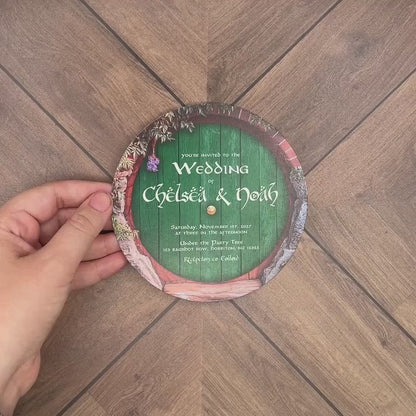 Hobbit Wedding Invitation – Shire-Inspired Round Door Design – Personalized Fantasy Printed Invite with Envelopes Included