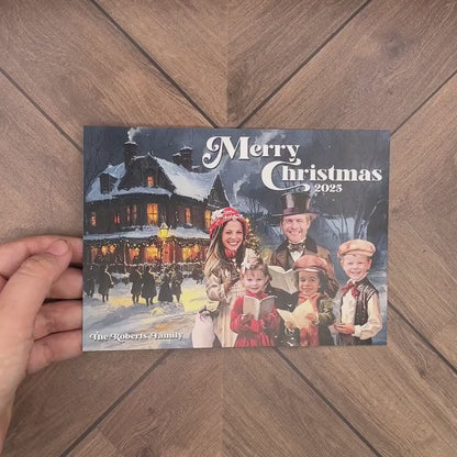 Funny Christmas Carolers Photo Card – Personalized Victorian Holiday Family Card with Custom Text & Envelopes