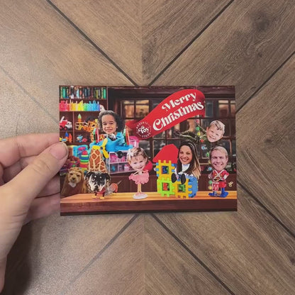 Funny Toy Store Christmas Family Photo Card | Personalized Classic Toys Holiday Card with Envelopes & Back Print