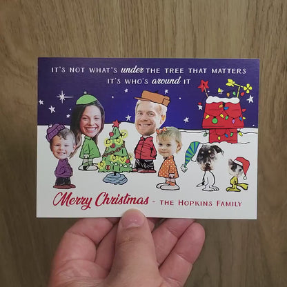Funny Peanuts Christmas Photo Card – Personalized Charlie Brown & Snoopy Family Card – Printed with Envelope & Return Address Label