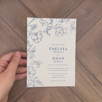 Elegant Dusty Blue Summer Wedding Invitation Personalized Baby Blue Powder Blue Floral Silhouettes Printed Invitations Envelopes Included