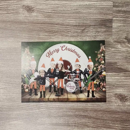 Personalized Funny Elf Rock Band Christmas Photo Card with Envelopes - Unique Double-Sided Design