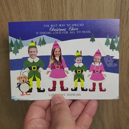 Funny Buddy The Elf Christmas Photo Card – Personalized Narwhal & Penguin Family Card – Custom Text, Printed with Envelopes & Return Address Labels
